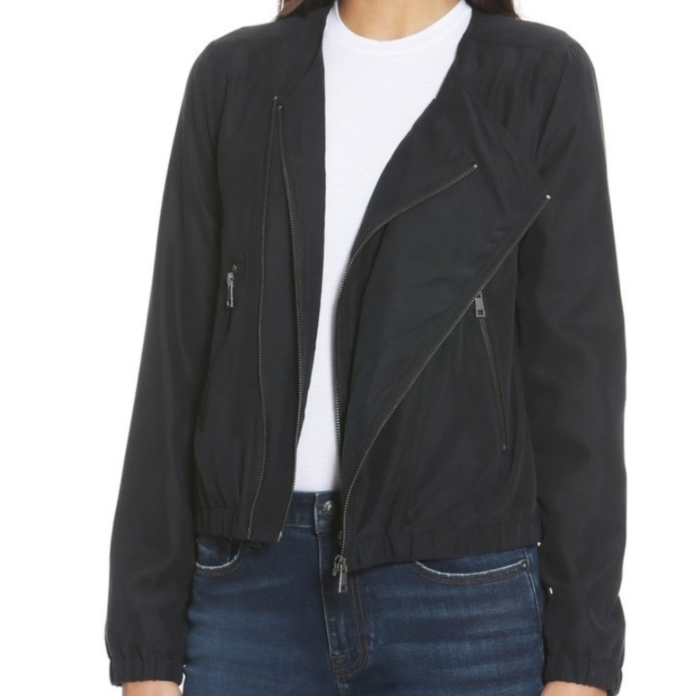 Vigoss Black Tencil Bomber Jacket Asymmetrical Zip